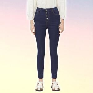 TED BAKER Leppie Button Front High Rise Skinny Jean Sz 25 Dark Blue